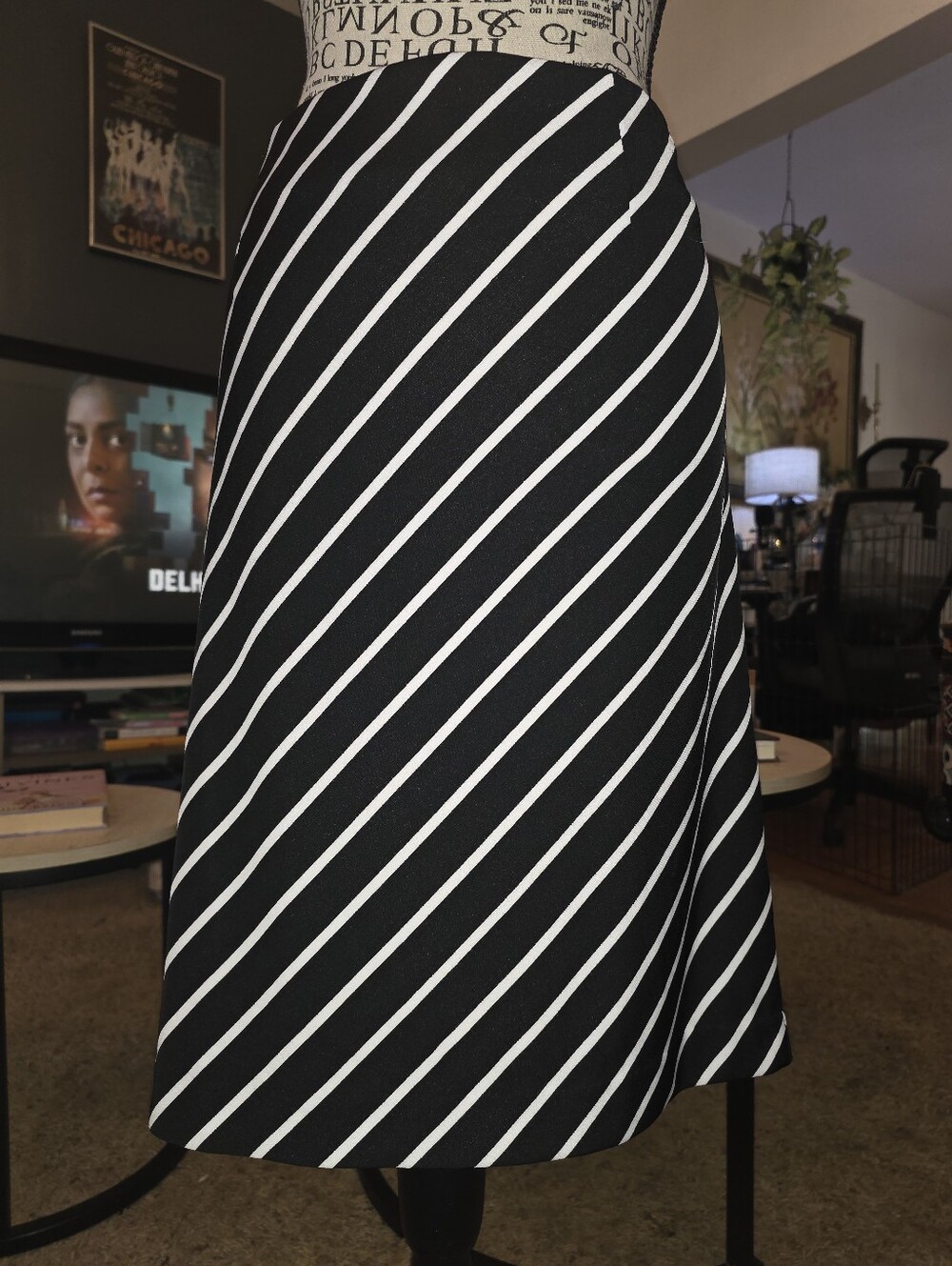 Premiere Denim by rue21 Black & White Diagonal Stripe A-Line Skirt